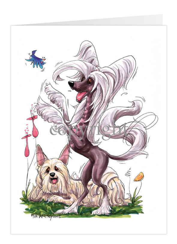 Chinese Crested - Group Standing - Caricature - Card