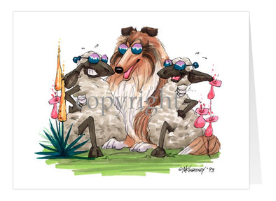 Collie - Hugging Sheep - Caricature - Card