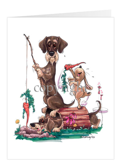 Dachshund Wirehaired - Fishing With Carrot - Caricature - Card