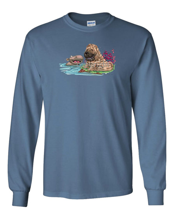 Shar Pei - Hippo Water - Caricature - Long Sleeve T-Shirt