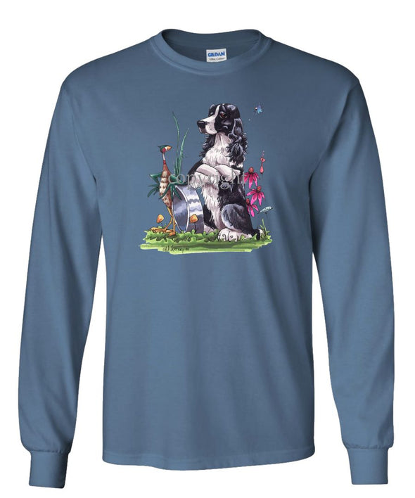 English Springer Spaniel - Sitting By Bowl With Pheasant - Caricature - Long Sleeve T-Shirt