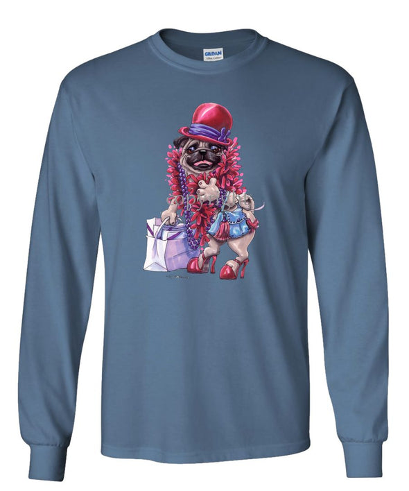 Pug - Red Hat - Caricature - Long Sleeve T-Shirt