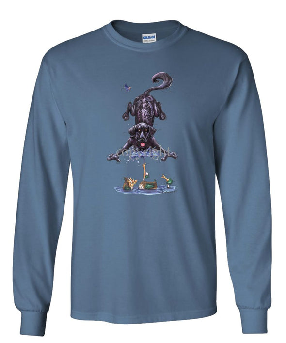 Flat Coated Retriever - Duck Squirting Water - Caricature - Long Sleeve T-Shirt