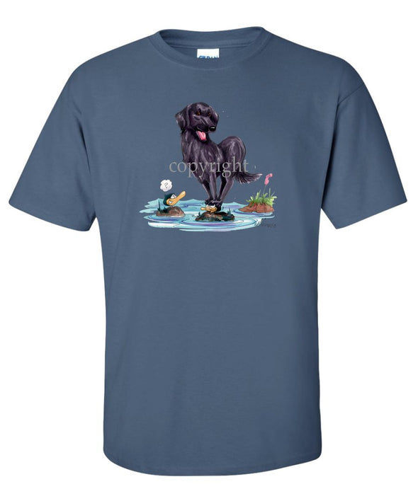 Flat Coated Retriever - Standing On Ducks Head - Caricature - T-Shirt