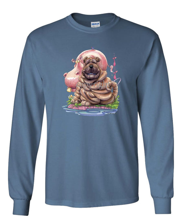 Shar Pei - Pink Hippo - Caricature - Long Sleeve T-Shirt