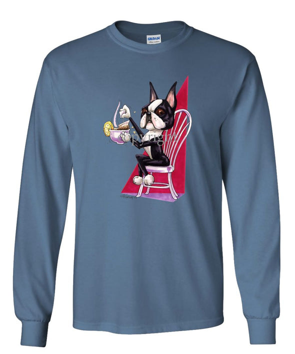 Boston Terrier - With Cup Of Tea - Caricature - Long Sleeve T-Shirt