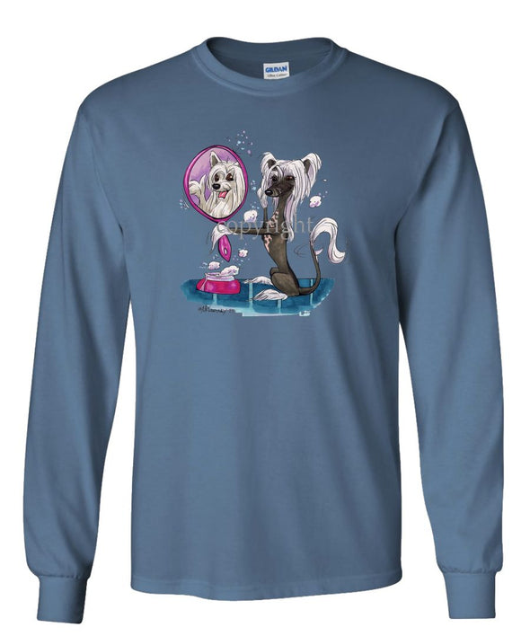 Chinese Crested - Looking In Mirror - Caricature - Long Sleeve T-Shirt