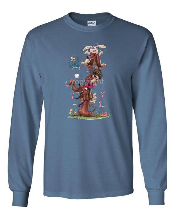 Dachshund - Group Stacked On Shoulders - Caricature - Long Sleeve T-Shirt