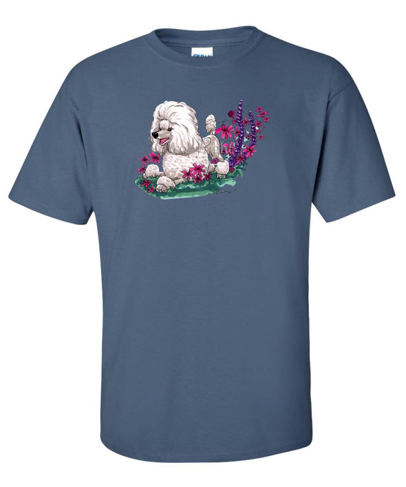Poodle  Toy White - In Flowers - Caricature - T-Shirt