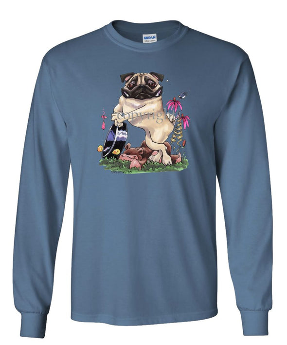 Pug - Standing With Dish - Caricature - Long Sleeve T-Shirt