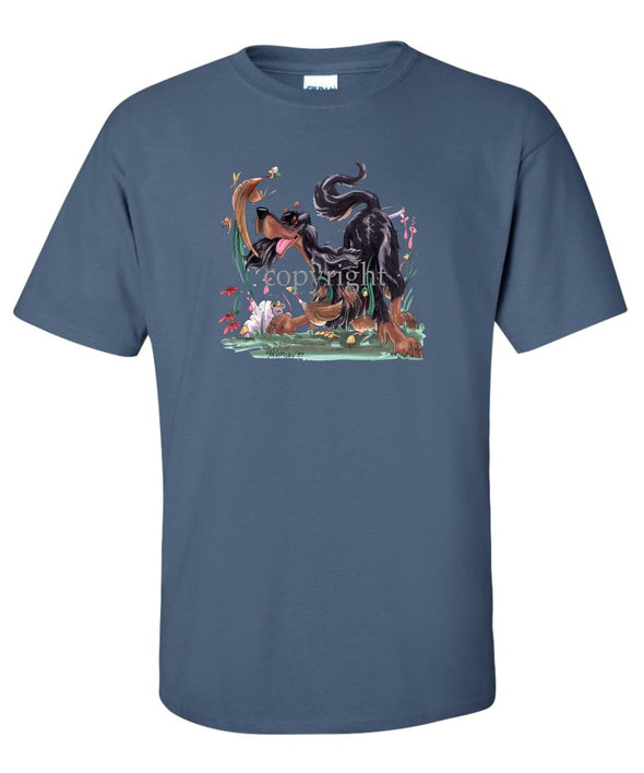 Gordon Setter - Chasing Pheasants - Caricature - T-Shirt