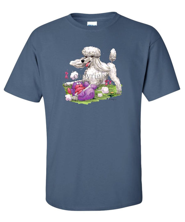 Poodle  White - With Stuffed Bear - Caricature - T-Shirt