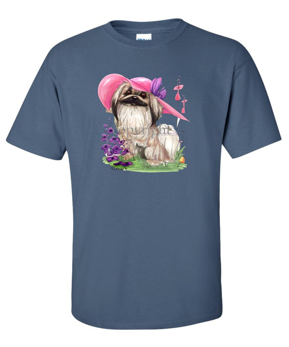 Pekingese - Pink Hat - Caricature - T-Shirt