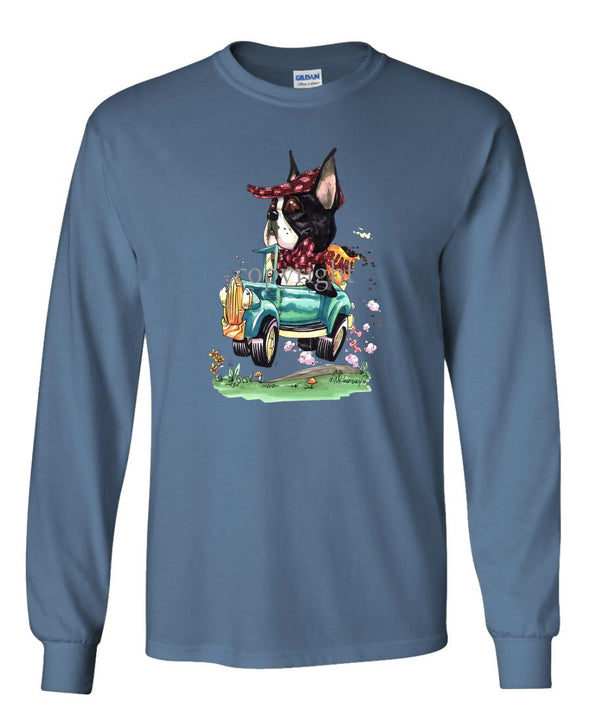 Boston Terrier - Jalopy Hauling Beans - Caricature - Long Sleeve T-Shirt