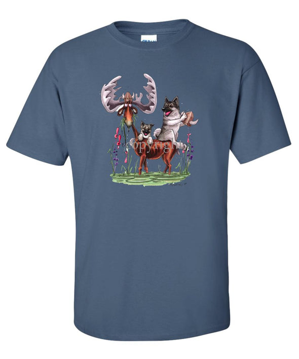 Norwegian Elkhound - Sitting On Moose - Caricature - T-Shirt