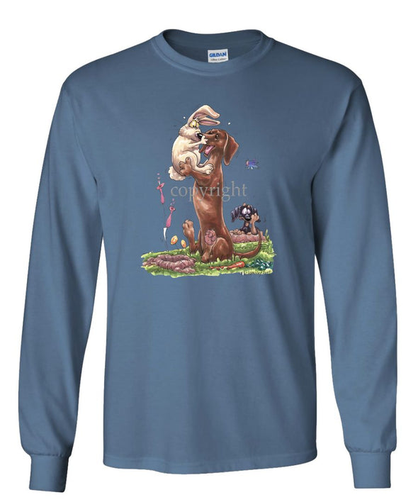 Dachshund  Smooth - Rabbit Kissing Nose - Caricature - Long Sleeve T-Shirt