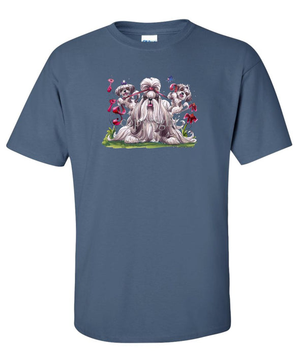 Shih Tzu - Puppies Pulling Ribbon - Caricature - T-Shirt