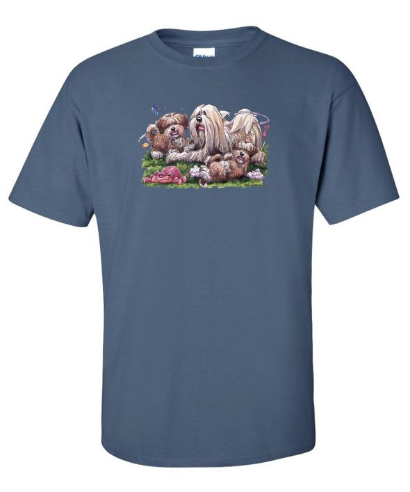 Lhasa Apso - With Puppies - Caricature - T-Shirt
