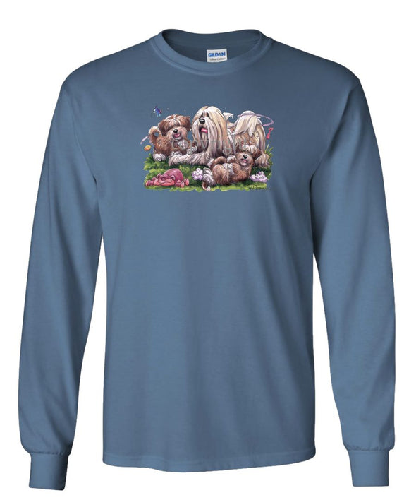 Lhasa Apso - With Puppies - Caricature - Long Sleeve T-Shirt