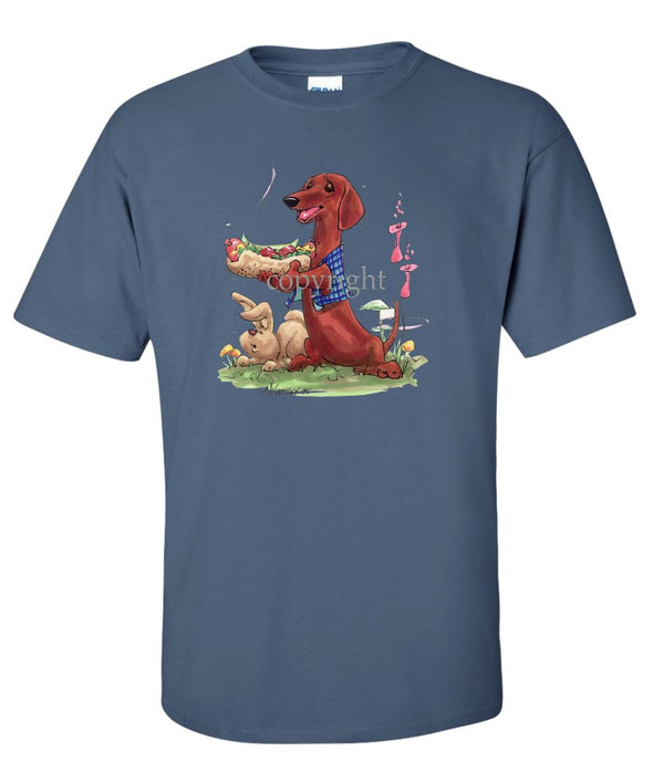Dachshund  Smooth - Hotdog - Caricature - T-Shirt