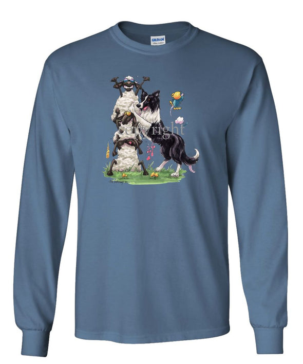 Border Collie - Stacking Sheep - Caricature - Long Sleeve T-Shirt