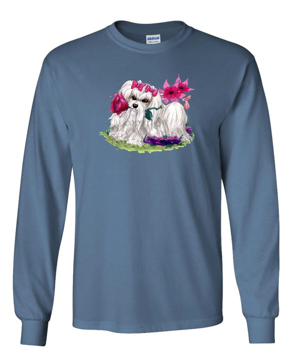 Maltese - With Flower - Caricature - Long Sleeve T-Shirt