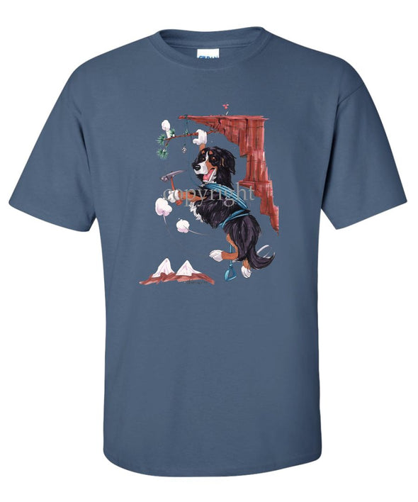 Bernese Mountain Dog - Hanging From Cliff - Caricature - T-Shirt