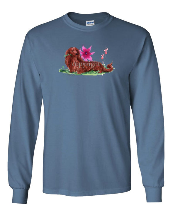 Dachshund  Longhaired - With Flower - Caricature - Long Sleeve T-Shirt
