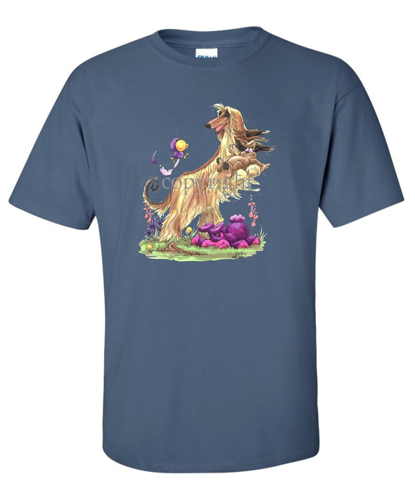 Afghan Hound - Standing With Rabbit - Caricature - T-Shirt