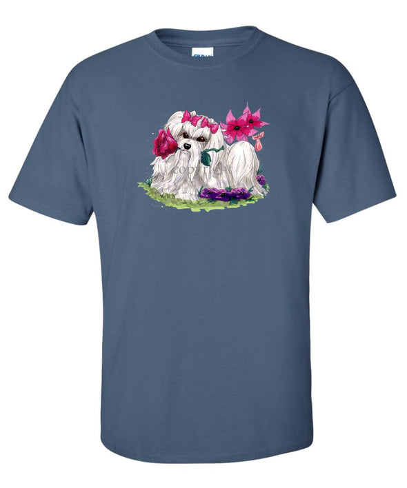 Maltese - With Flower - Caricature - T-Shirt