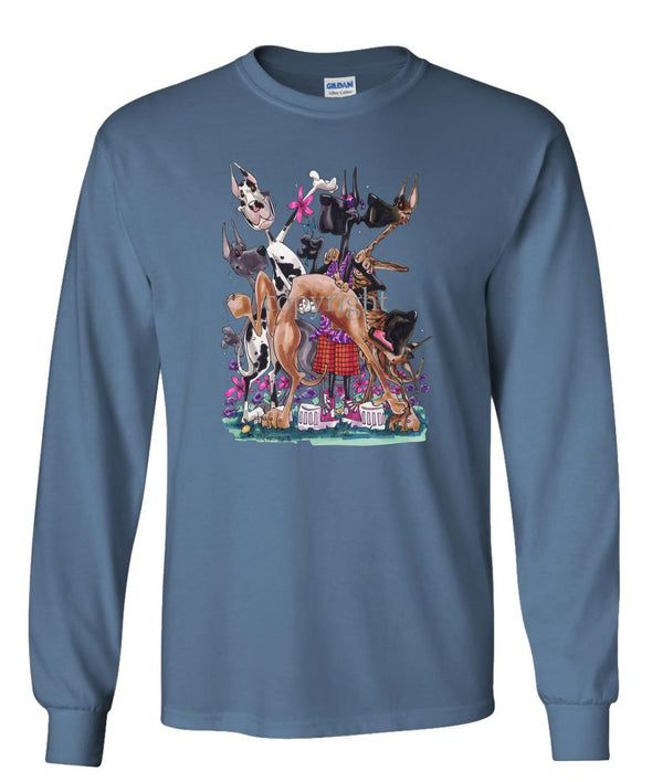 Great Dane - Group Jovial Pose - Caricature - Long Sleeve T-Shirt