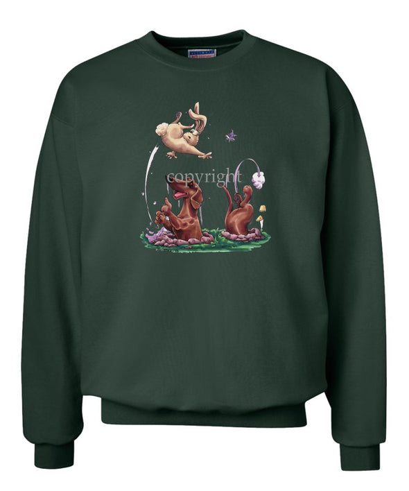 Dachshund  Smooth - Chasing Rabbit Out Of Hole - Caricature - Sweatshirt