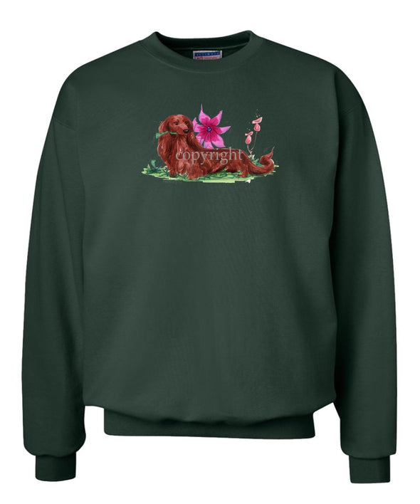 Dachshund  Longhaired - With Flower - Caricature - Sweatshirt
