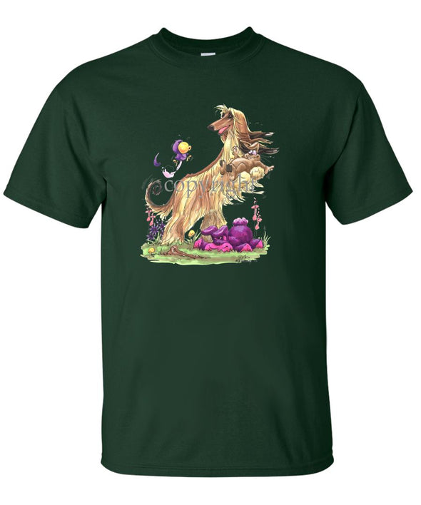 Afghan Hound - Standing With Rabbit - Caricature - T-Shirt