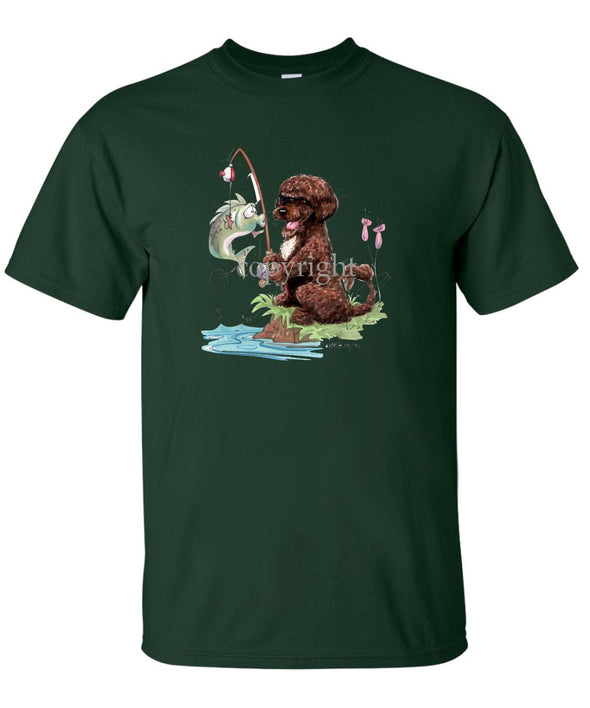 Portuguese Water Dog  Brown - Fishing - Caricature - T-Shirt