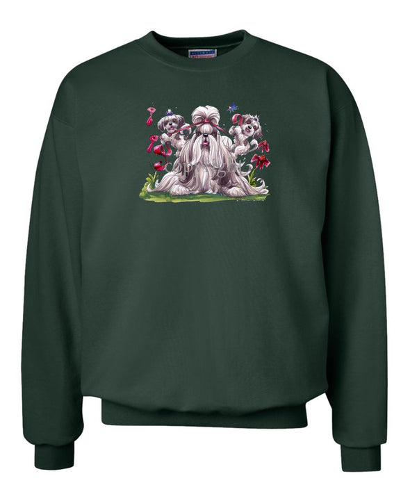 Shih Tzu - Puppies Pulling Ribbon - Caricature - Sweatshirt