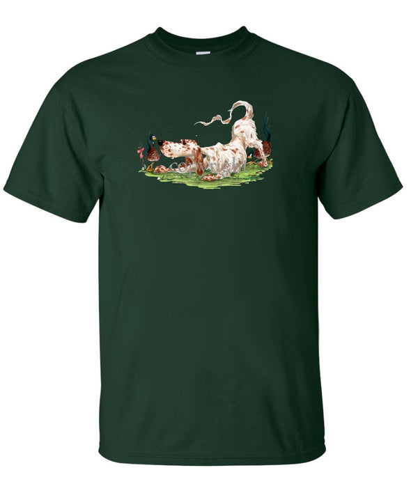 English Setter - Playing With Pheasants - Caricature - T-Shirt