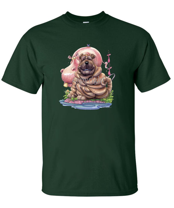 Shar Pei - Pink Hippo - Caricature - T-Shirt