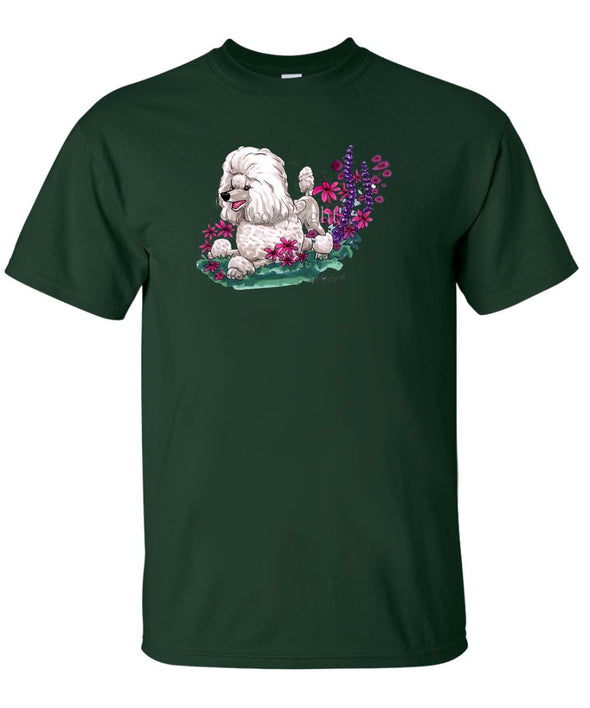 Poodle  Toy White - In Flowers - Caricature - T-Shirt