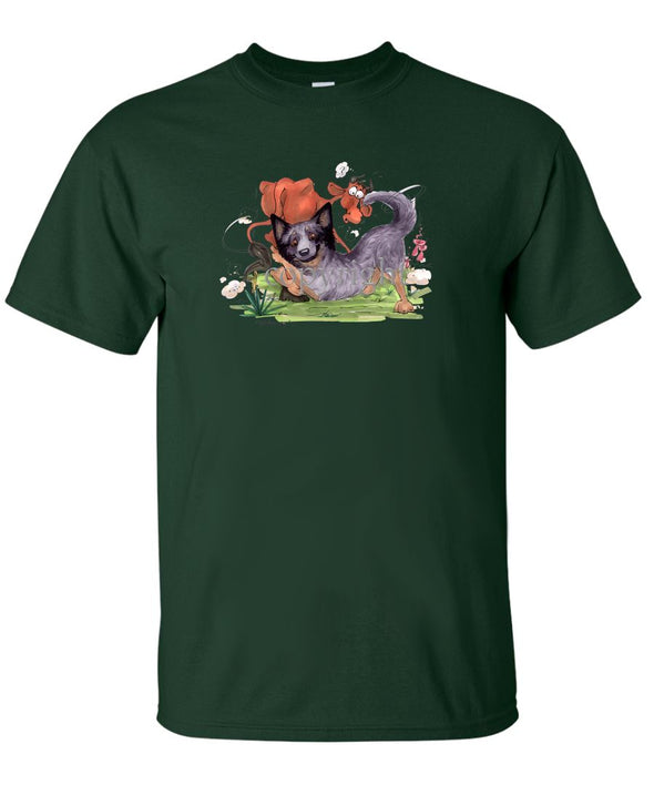 Australian Cattle Dog - Tackling Cow - Caricature - T-Shirt
