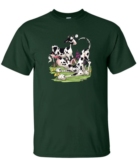 Great Dane  Harlequin - With Cow - Caricature - T-Shirt