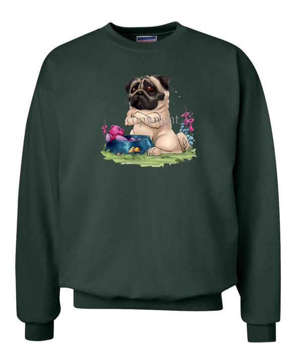 Pug - Sitting By Food Dish - Caricature - Sweatshirt