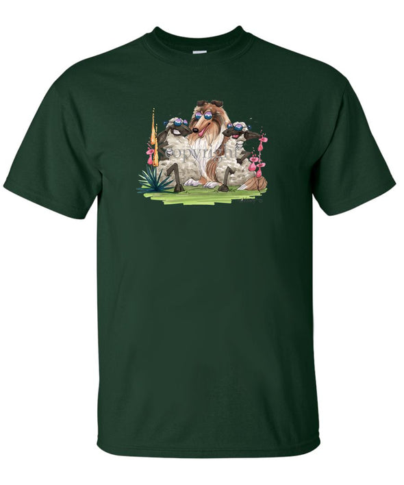 Collie - Hugging Sheep - Caricature - T-Shirt