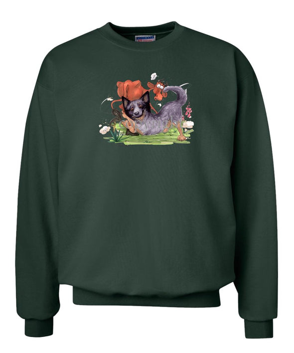 Australian Cattle Dog - Tackling Cow - Caricature - Sweatshirt