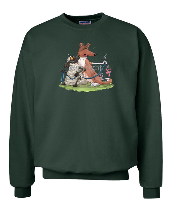 Collie  Smooth - Hugging Sheep With Leash - Caricature - Sweatshirt