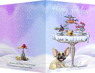 French Bulldog - Frozen Bird Bath - Christmas Card
