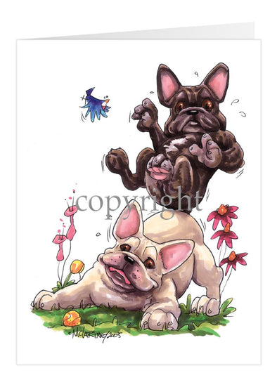 French Bulldog - Group Sitting On Each Other - Caricature - Card