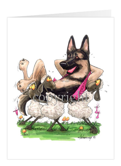 German Shepherd - Carried By Sheep - Caricature - Card
