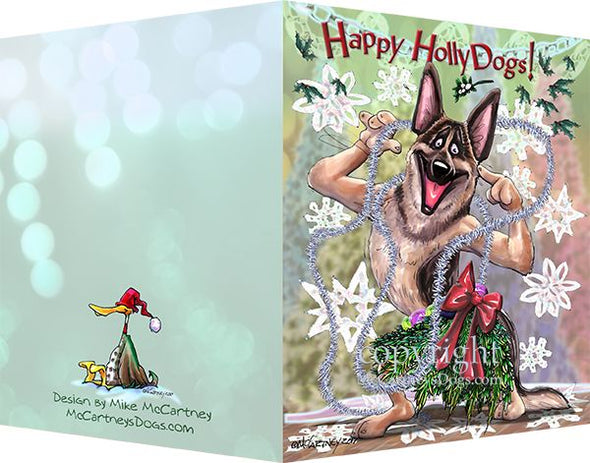 German Shepherd - Happy Holly Dog Pine Skirt - Christmas Card