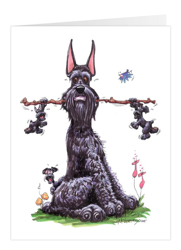 Giant Schnauzer - With Puppies - Caricature - Card